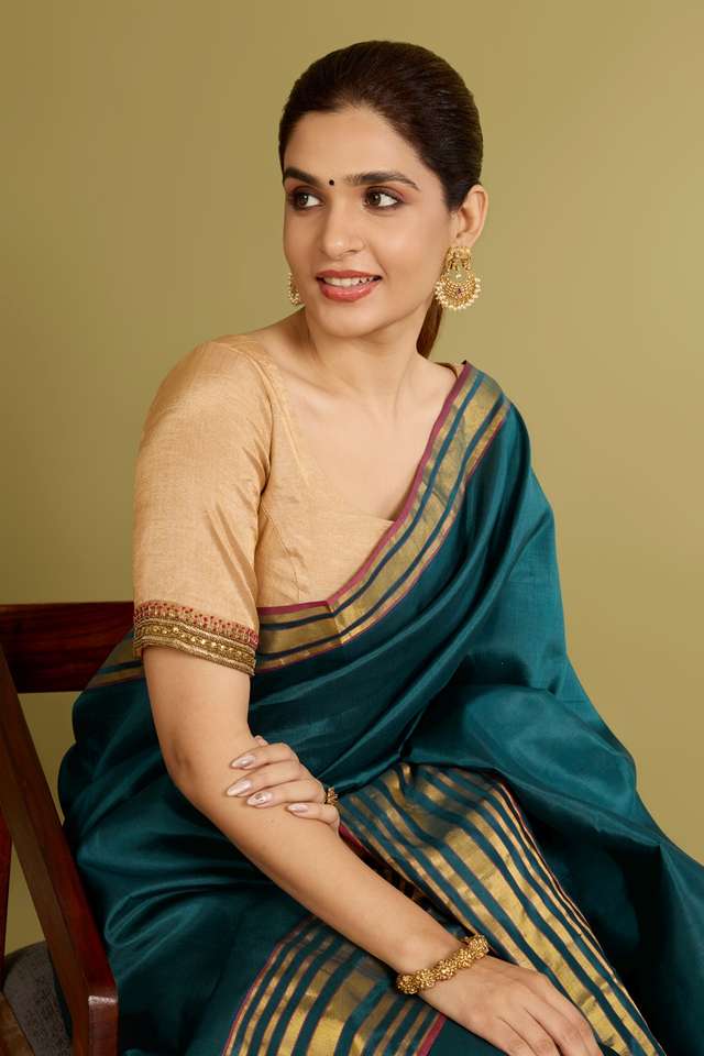 Gold Pure Tissue Cotton Embroidered Blouse image number