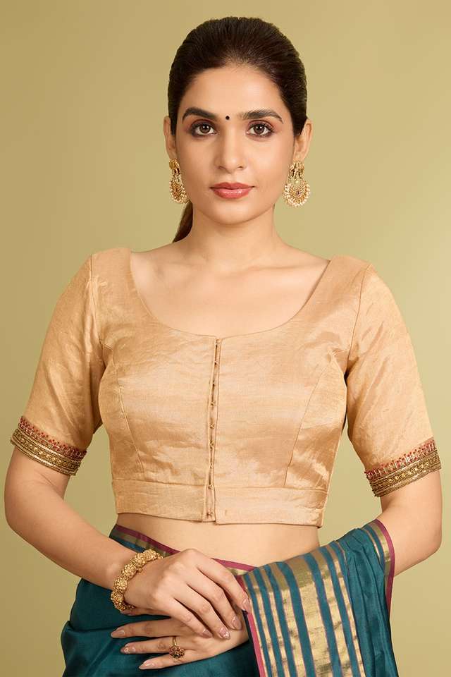 Gold Pure Tissue Cotton Embroidered Blouse thumbnail image number null