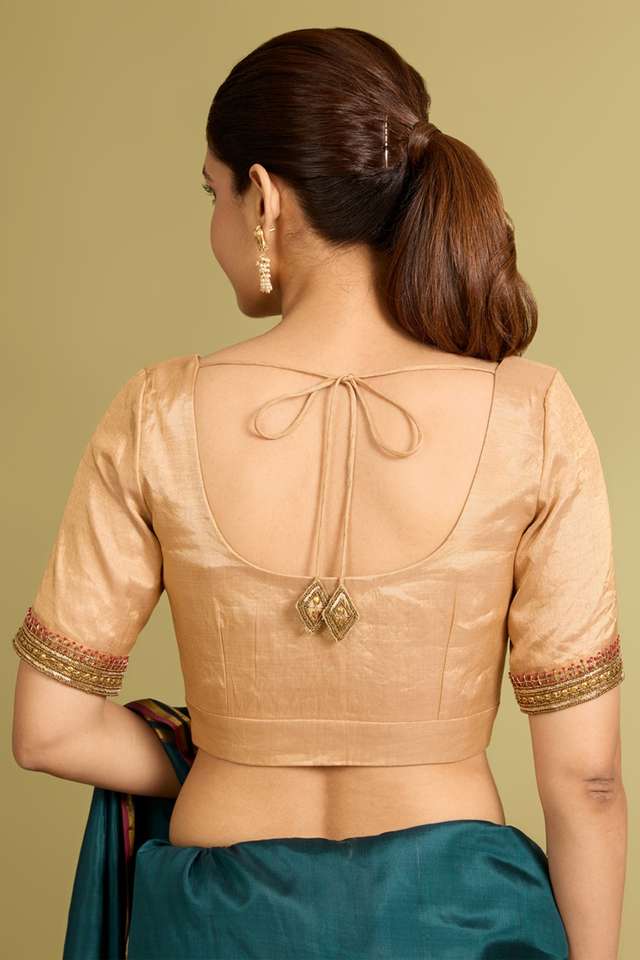 Gold Pure Tissue Cotton Embroidered Blouse thumbnail image number null
