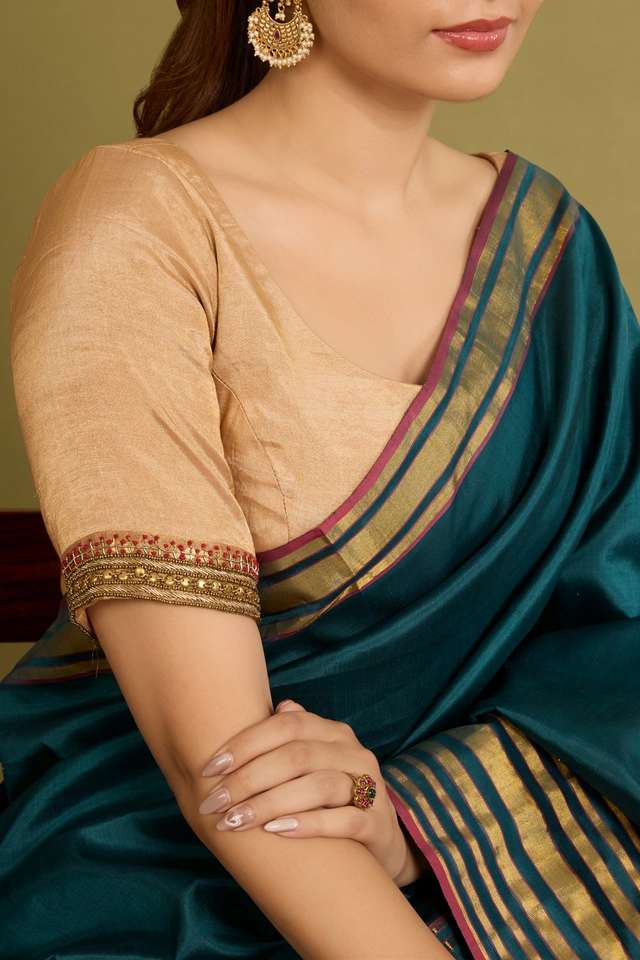 Gold Pure Tissue Cotton Embroidered Blouse thumbnail image number null
