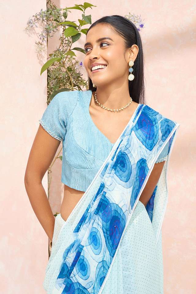 Light Blue Woven Pure Silk Tissue Blouse image number
