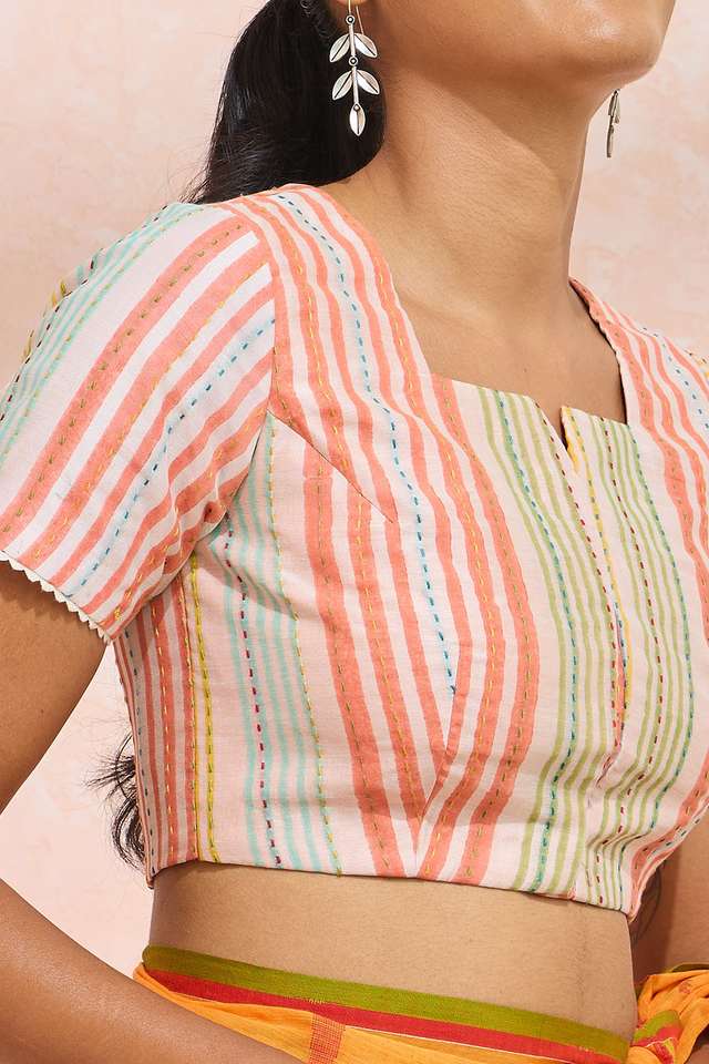 Multi Pure Silk Cotton Printed Embroidery Blouse thumbnail image number null