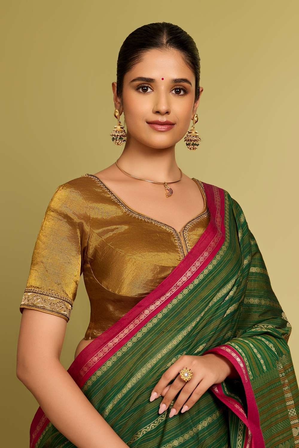 Gold Metalised Cotton Embroidered Blouse image number null