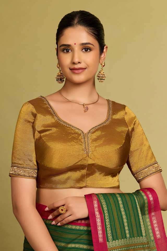 Gold Metalised Cotton Embroidered Blouse thumbnail image number null