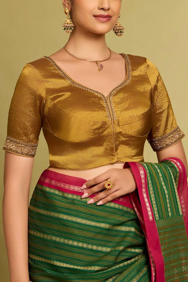 Gold Metalised Cotton Embroidered Blouse thumbnail image number null