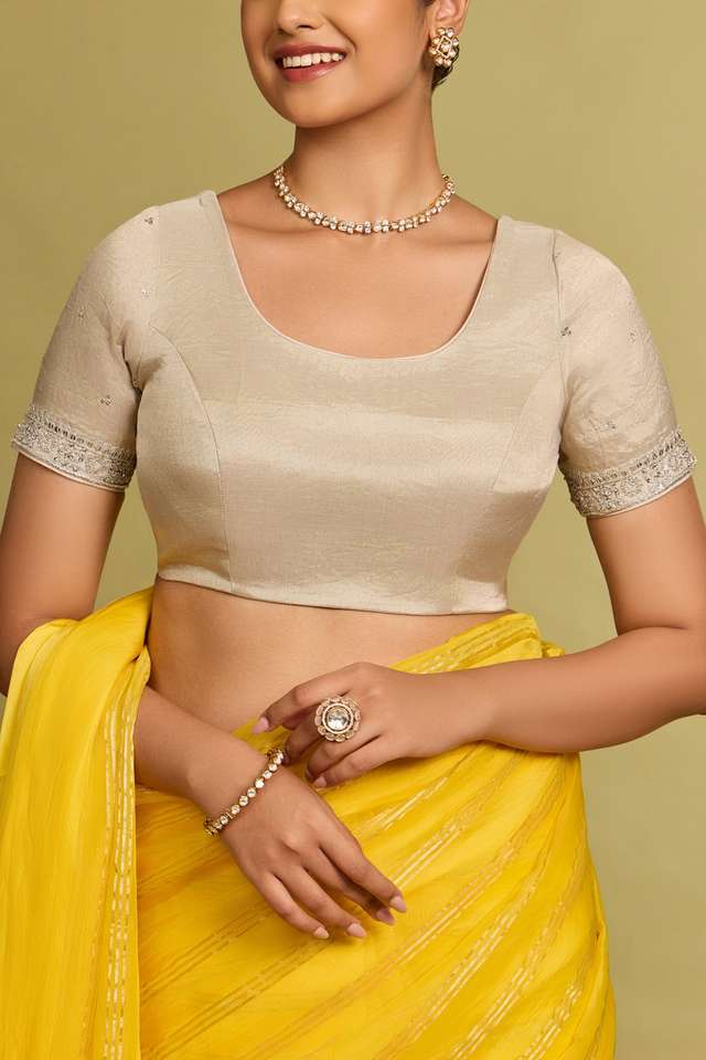 Silver Metalised Cotton Embroidered Blouse thumbnail image number null