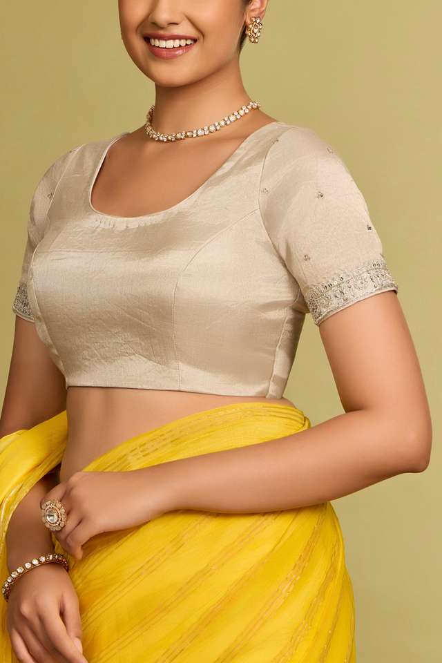 Silver Metalised Cotton Embroidered Blouse thumbnail image number null