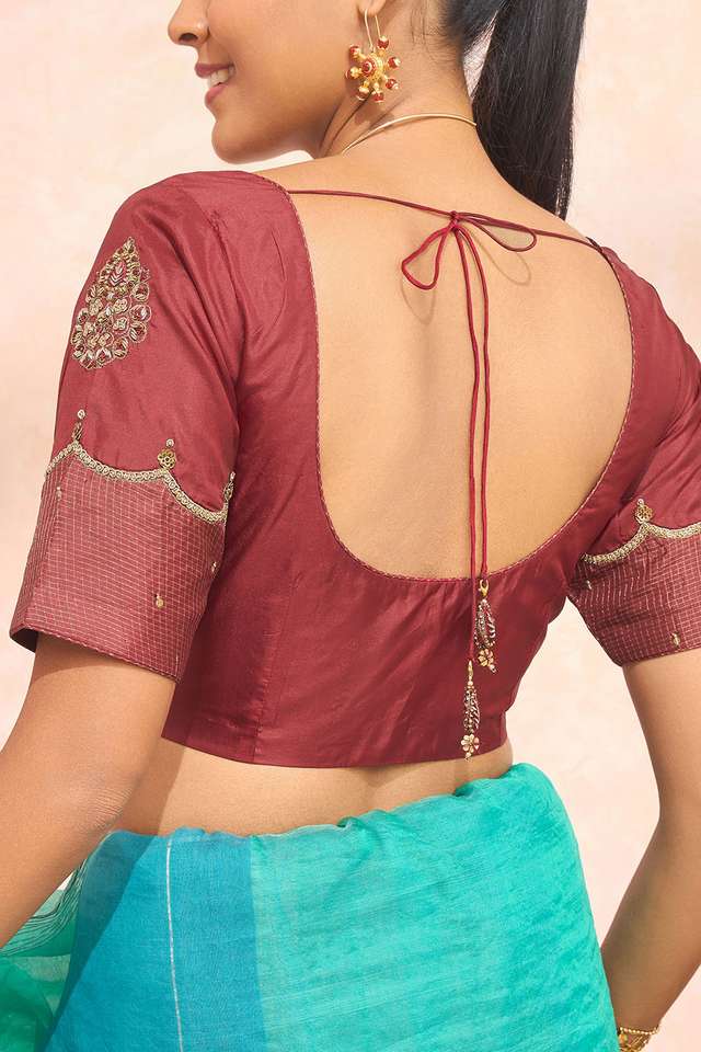 Red Pure Silk Embroidered Blouse thumbnail image number null