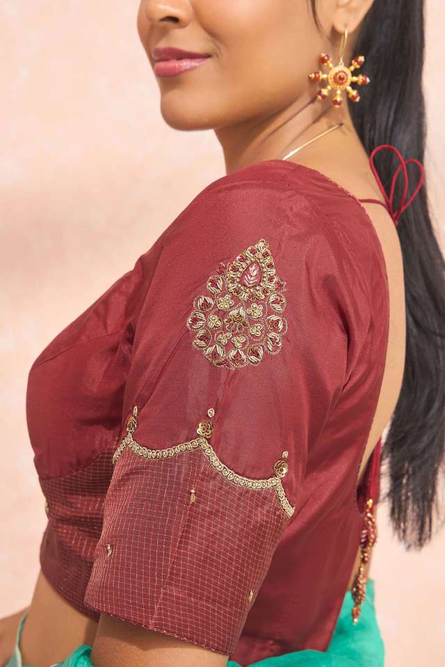 Red Pure Silk Embroidered Blouse thumbnail image number null