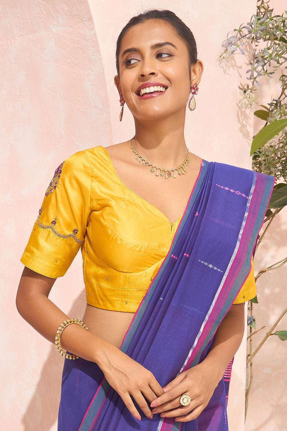 Yellow Pure Silk Embroidered Blouse