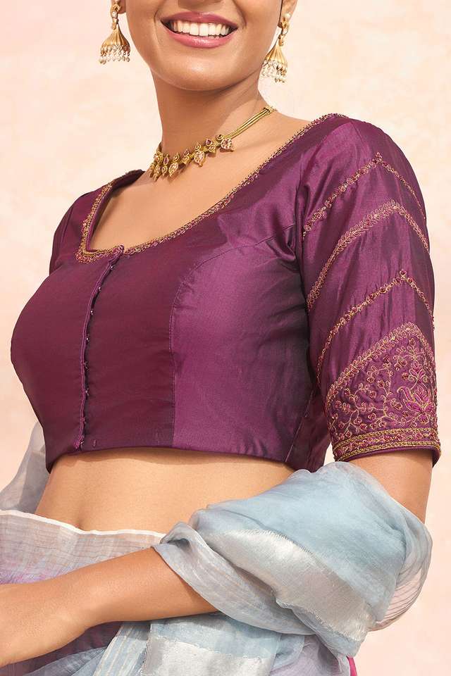 Violet Pure Silk Embroidered Blouse thumbnail image number null