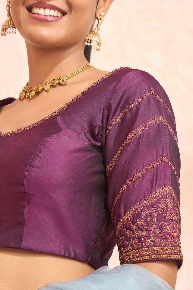 Violet Pure Silk Embroidered Blouse thumbnail image number null