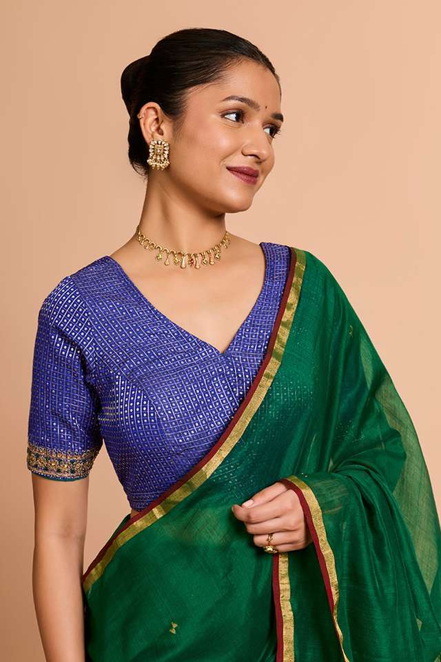 Blue Pure Silk Viscose Embroidered Blouse image number