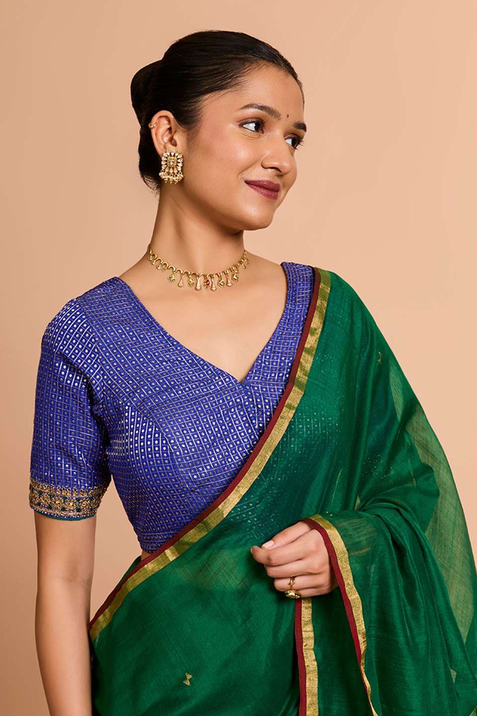 Blue Pure Silk Viscose Embroidered Blouse