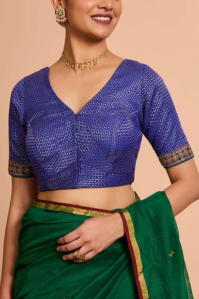 Blue Pure Silk Viscose Embroidered Blouse thumbnail image number null