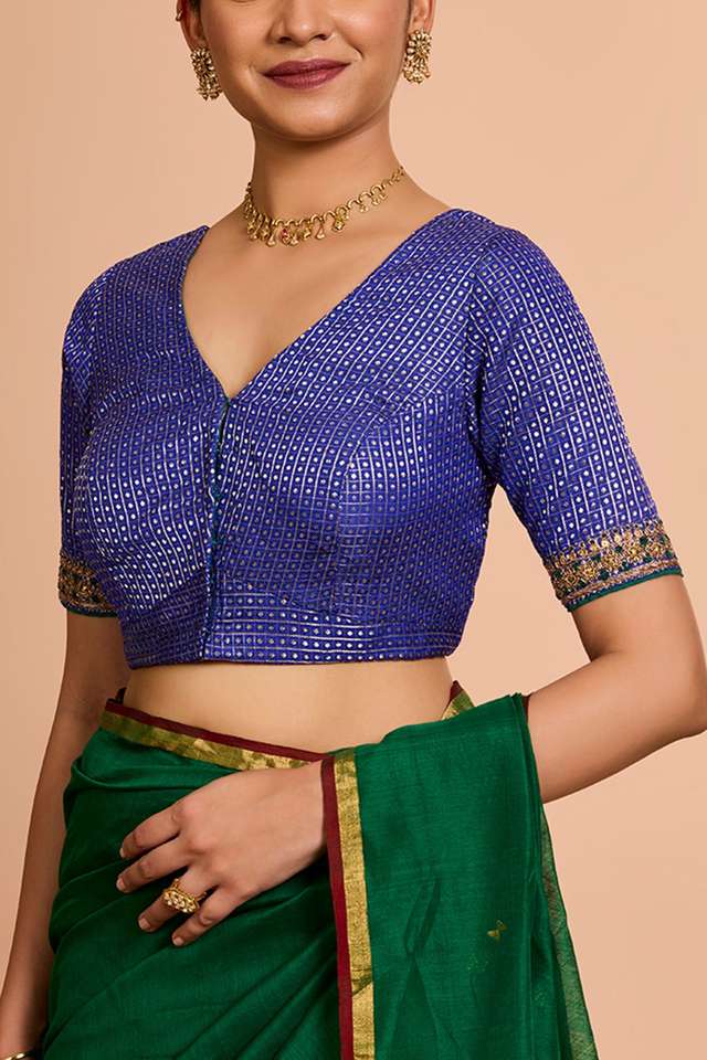 Blue Pure Silk Viscose Embroidered Blouse thumbnail image number null