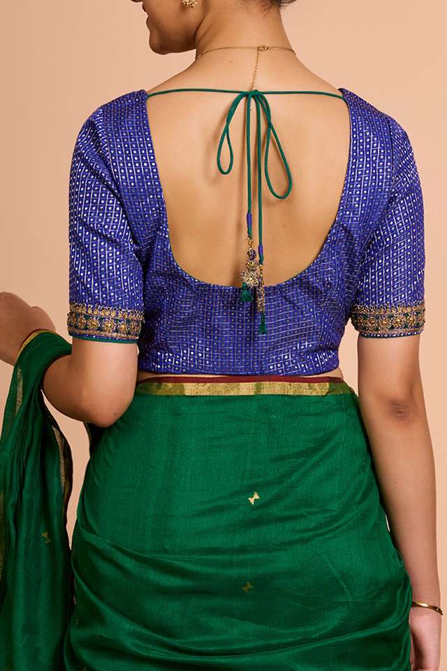 Blue Pure Silk Viscose Embroidered Blouse thumbnail image number null