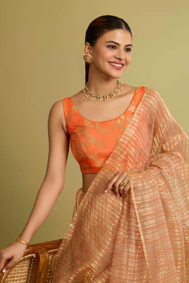 Orange Viscose Cutwork Blouse image number