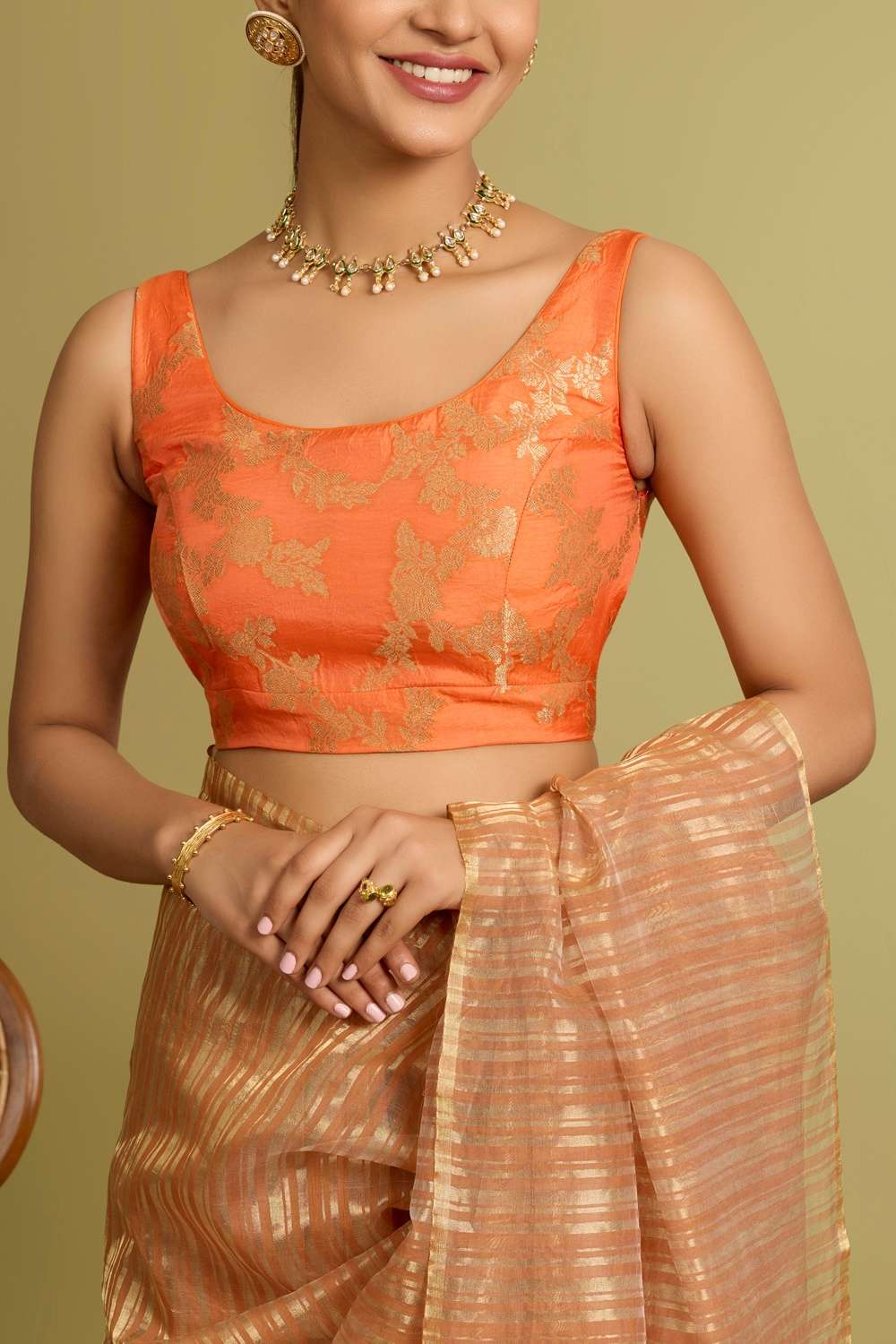 Orange Viscose Cutwork Blouse image number null