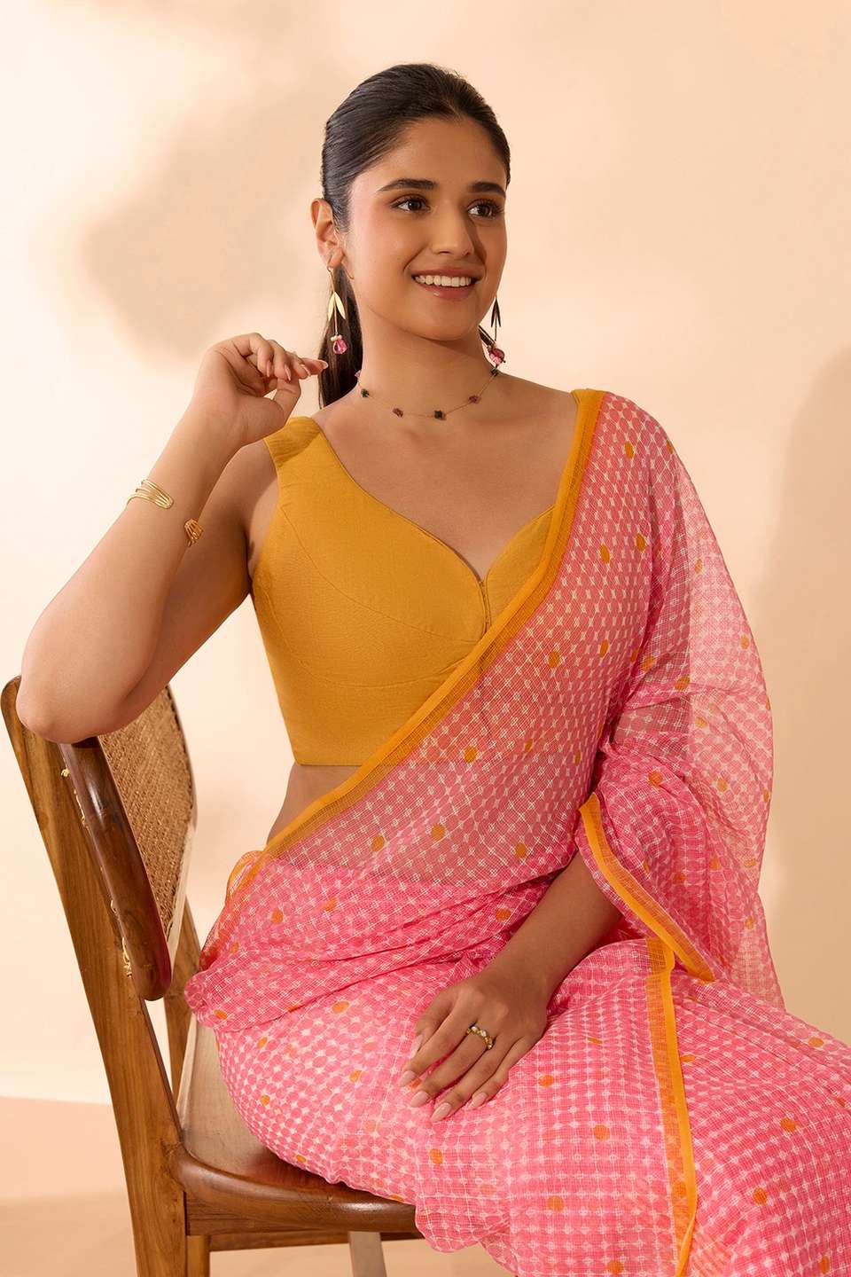 Yellow Pure Viscose Silk Woven Blouse