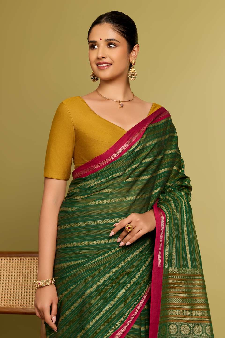 Green Viscose Silk Woven Blouse