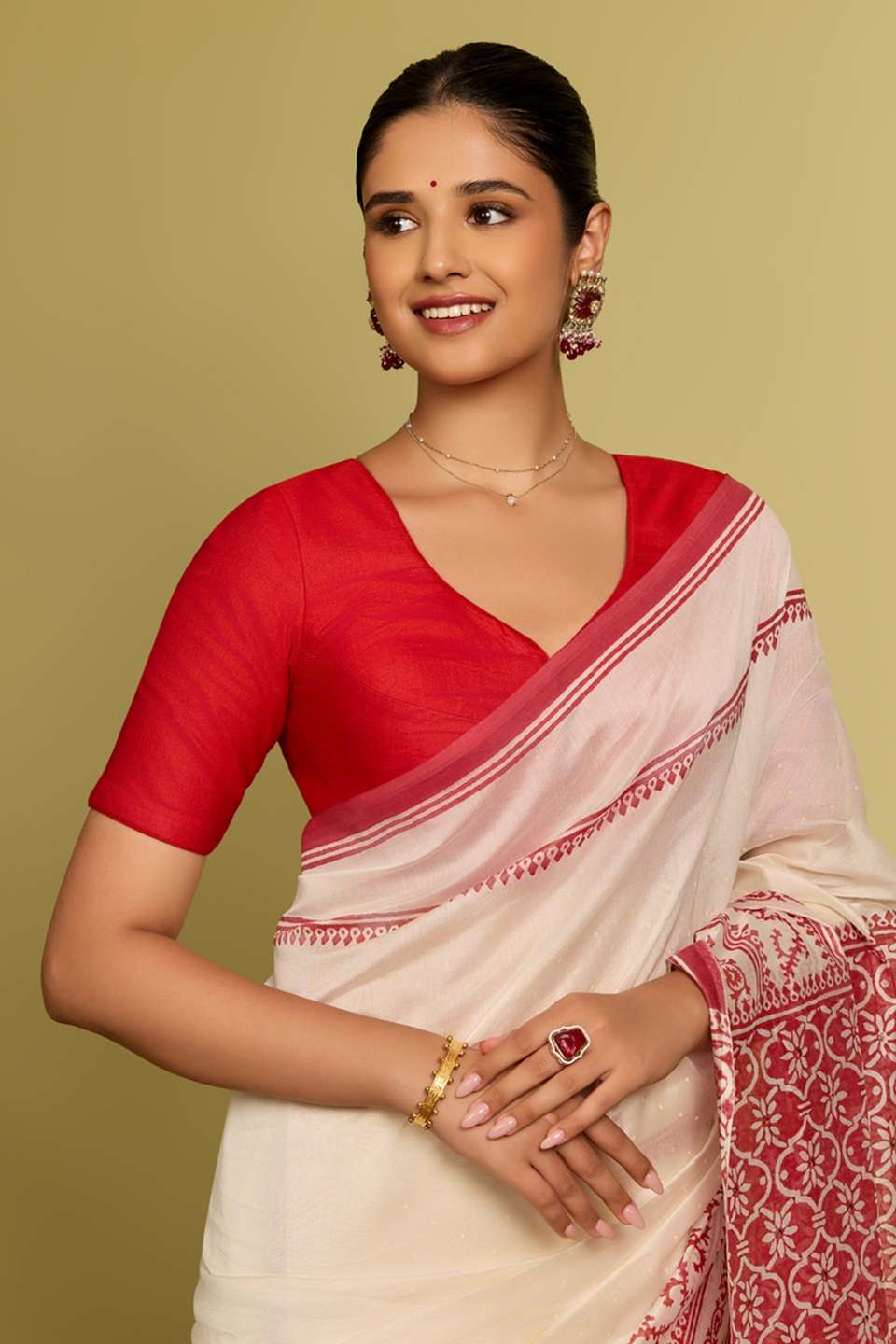 Red Viscose Silk Woven Blouse