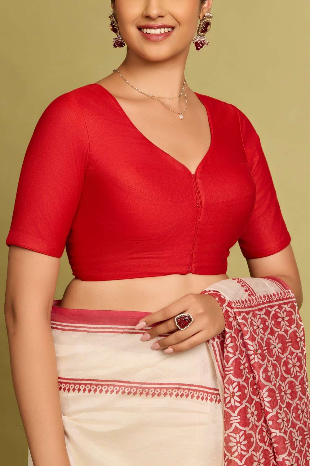 Red Viscose Silk Woven Blouse image number null