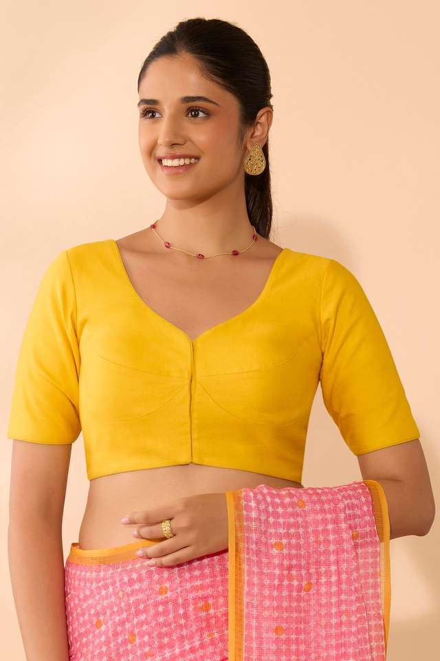 Yellow Pure Viscose Silk Woven Blouse thumbnail image number null