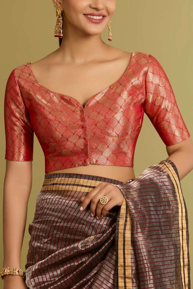 Red  Brocade Viscose Blouse thumbnail image number null