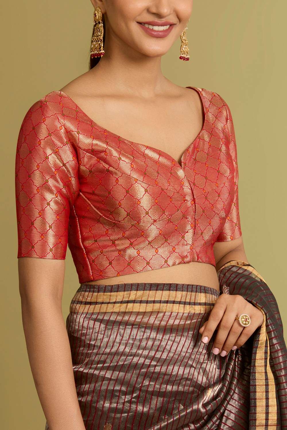 Red  Brocade Viscose Blouse image number null