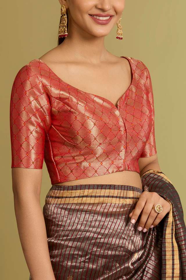 Red  Brocade Viscose Blouse thumbnail image number null
