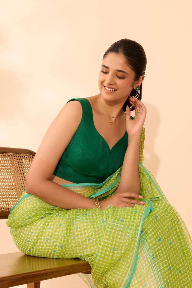 Green Pure Viscose Silk Woven Blouse image number