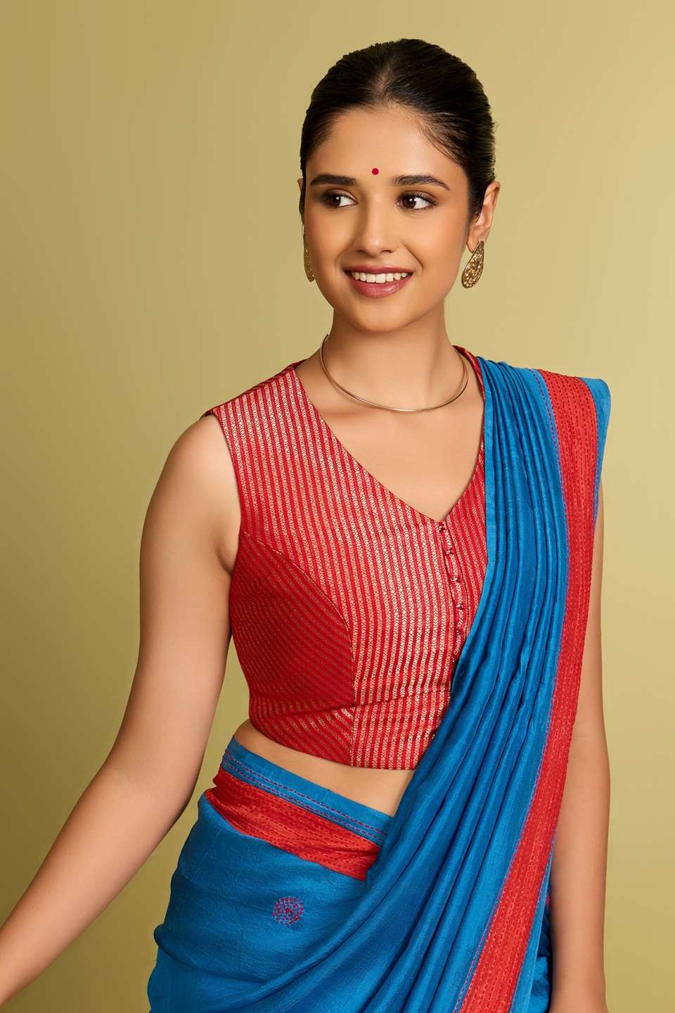 Red Viscose Brocade Blouse