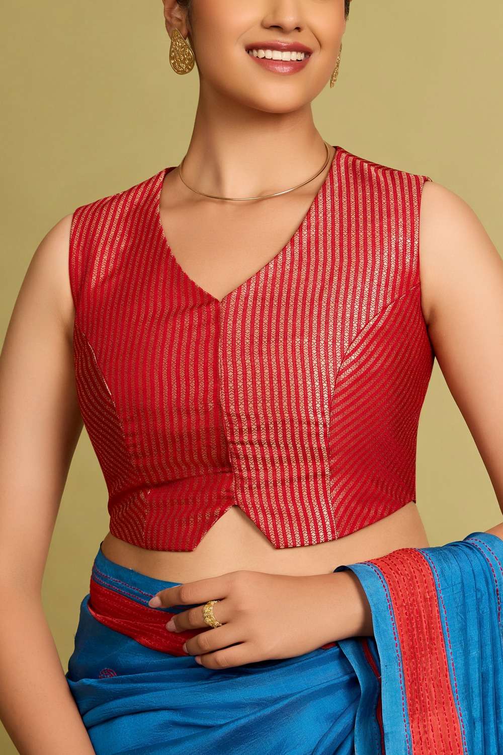 Red Viscose Brocade Blouse image number null