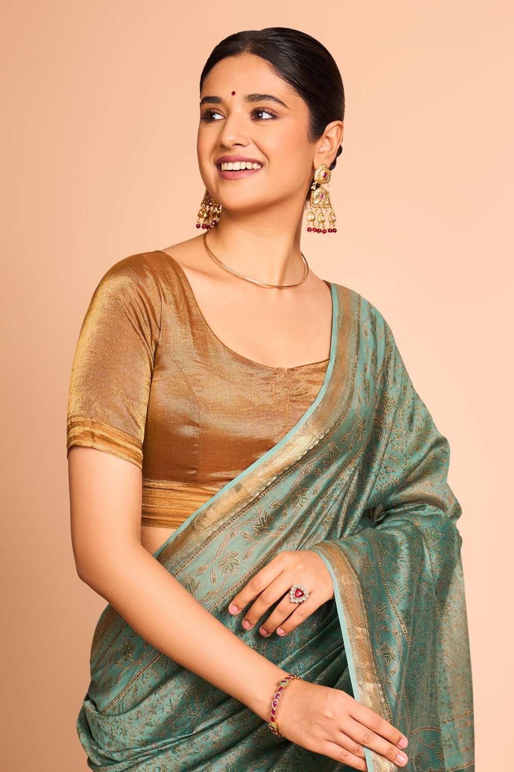 Gold Pure Viscose Woven Blouse image number null