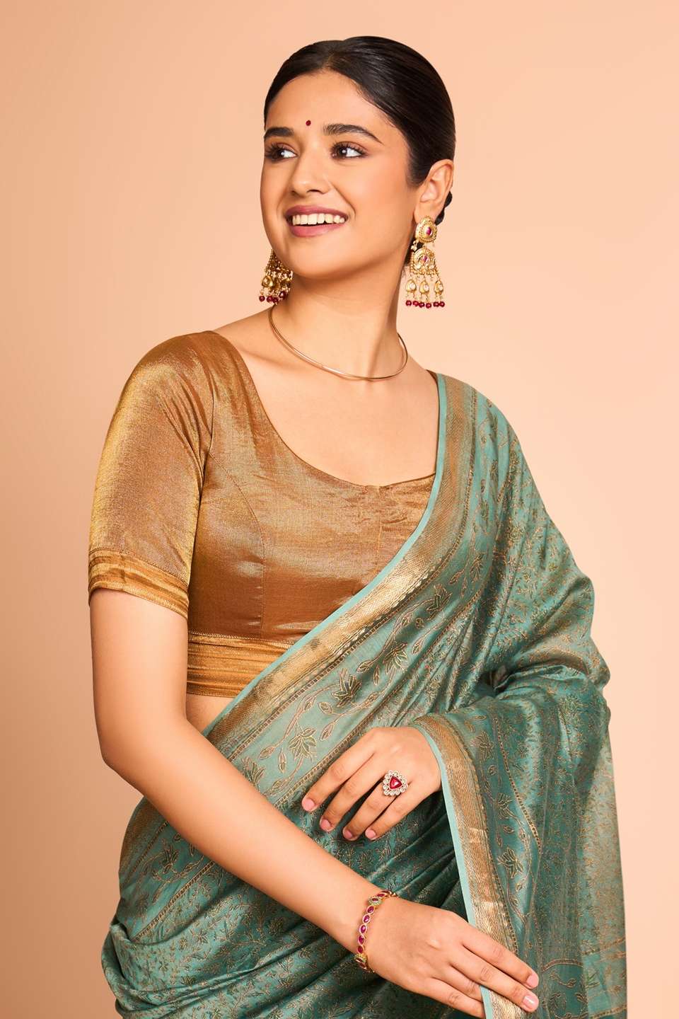 Gold Pure Viscose Woven Blouse