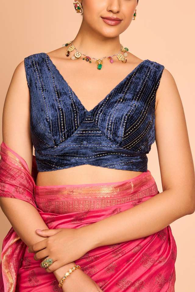 Dark Blue Viscose Embroidered Blouse thumbnail image number null