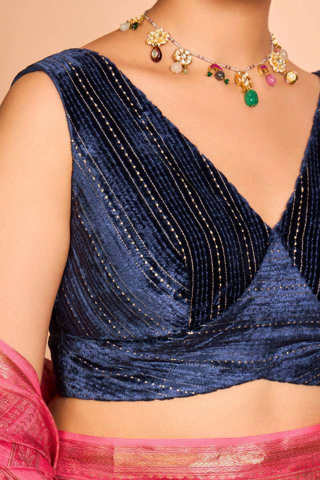 Dark Blue Viscose Embroidered Blouse thumbnail image number null