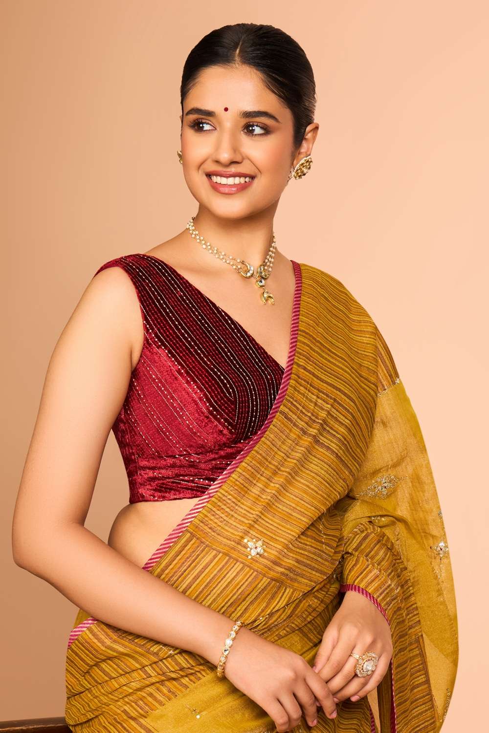 Dark Red Viscose Embroidered Blouse image number null