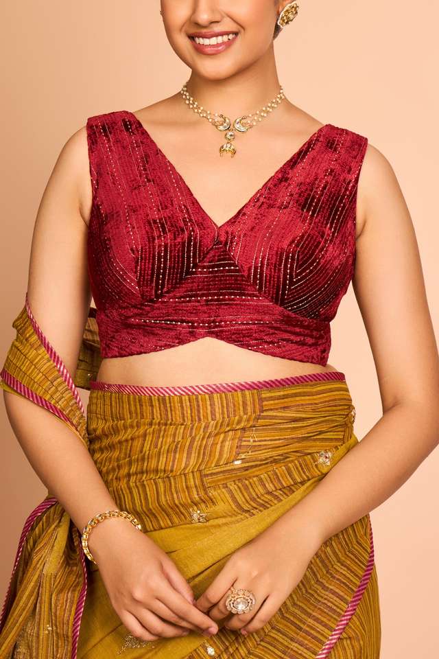 Dark Red Viscose Embroidered Blouse thumbnail image number null