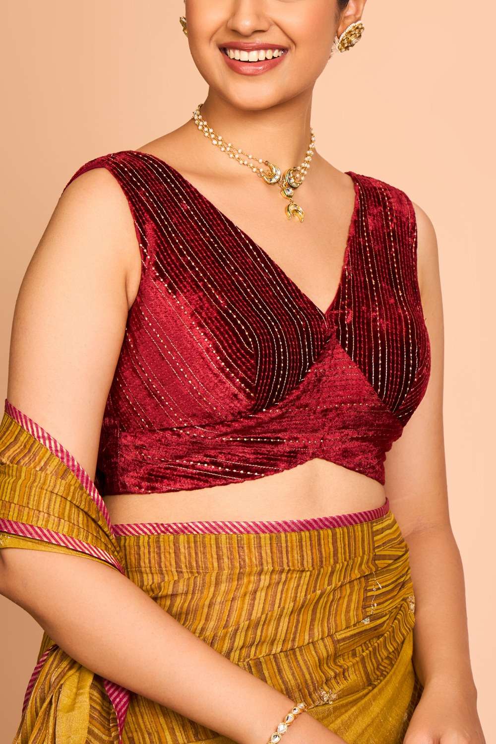 Dark Red Viscose Embroidered Blouse image number null