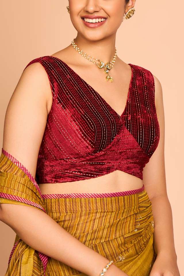 Dark Red Viscose Embroidered Blouse thumbnail image number null