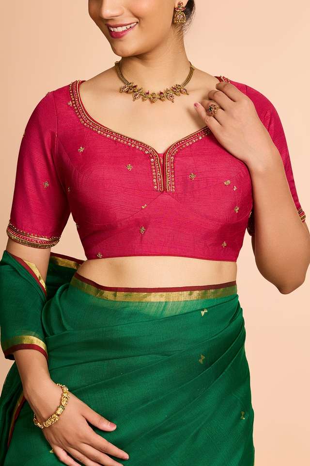 Dark Pink Embroidered Viscose Blouse thumbnail image number null