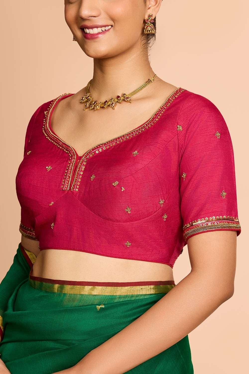 Dark Pink Embroidered Viscose Blouse image number null