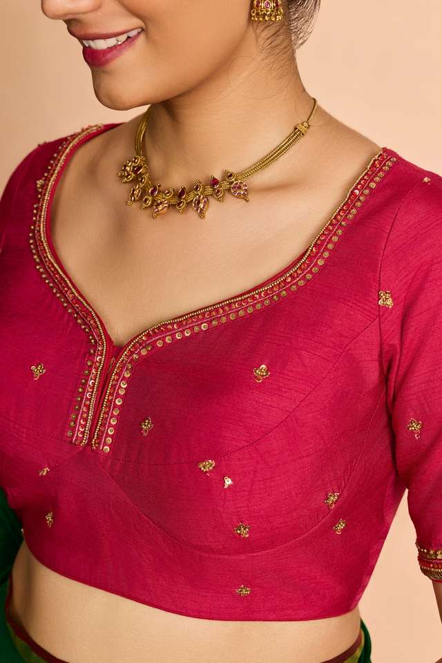 Dark Pink Embroidered Viscose Blouse thumbnail image number null