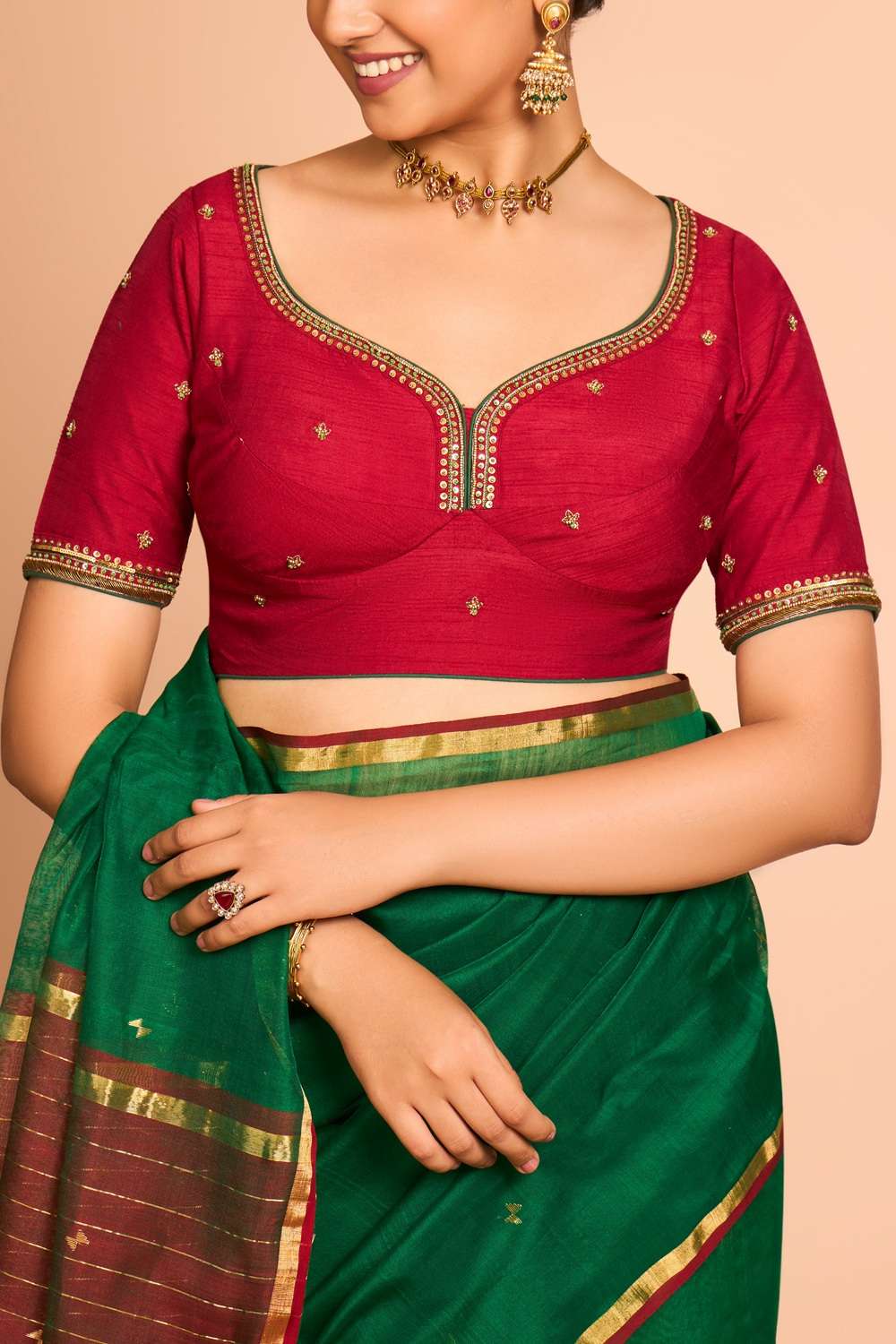 Red Viscose Embroidered Blouse image number null