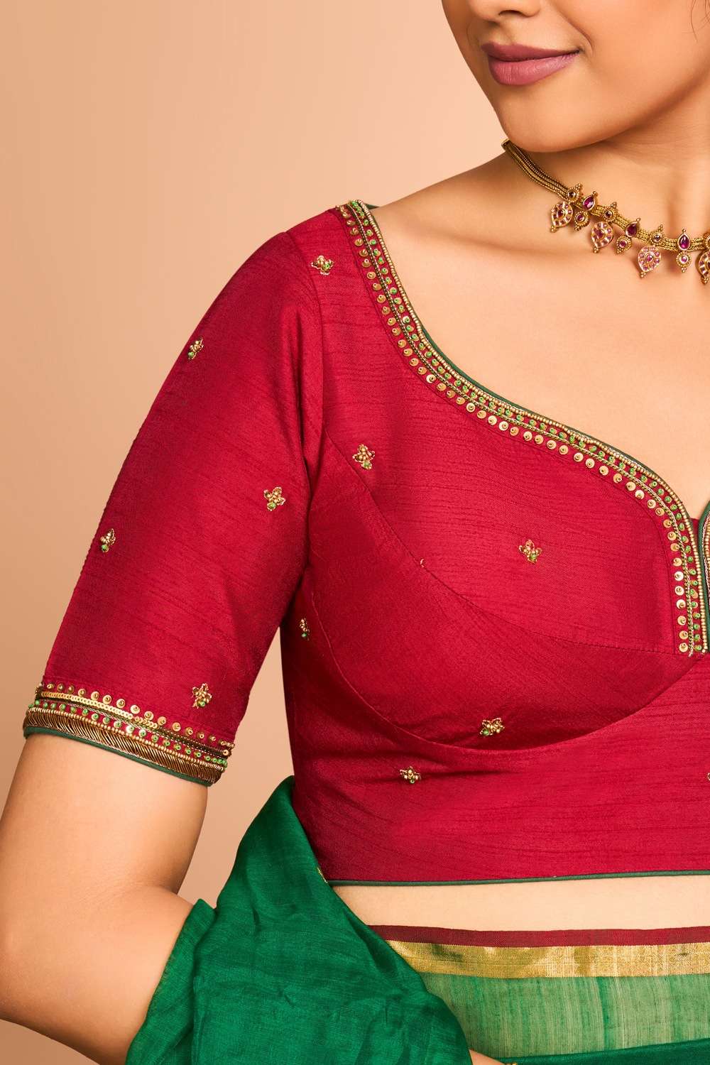 Red Viscose Embroidered Blouse image number null