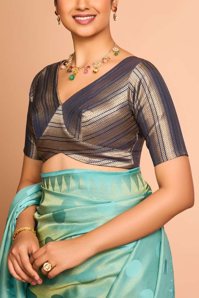 Dark Blue Viscose Brocade Blouse thumbnail image number null