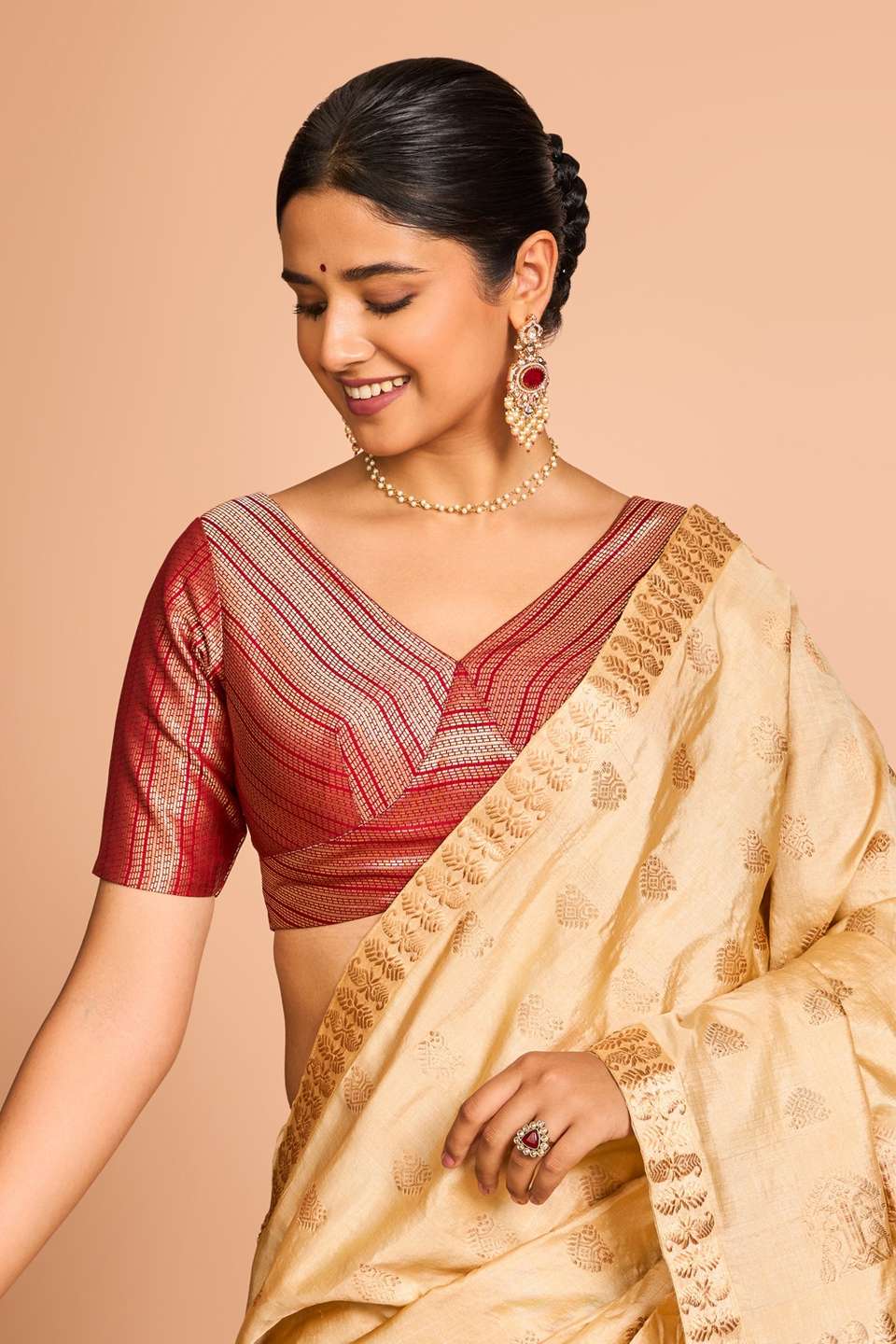 Red Viscose Brocade Blouse