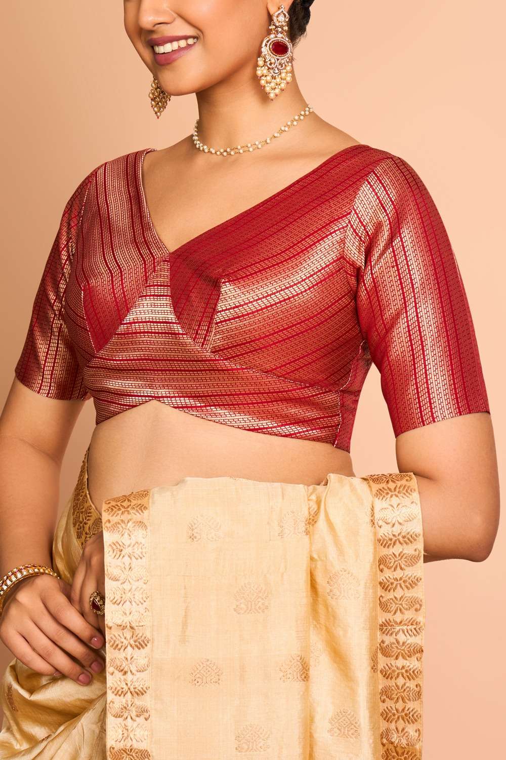 Red Viscose Brocade Blouse image number null